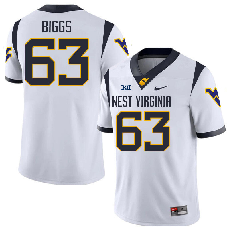 #63 Bryce Biggs West Virginia Mountaineers College 2024 New Uniforms Football Jerseys Stitched Sale-White